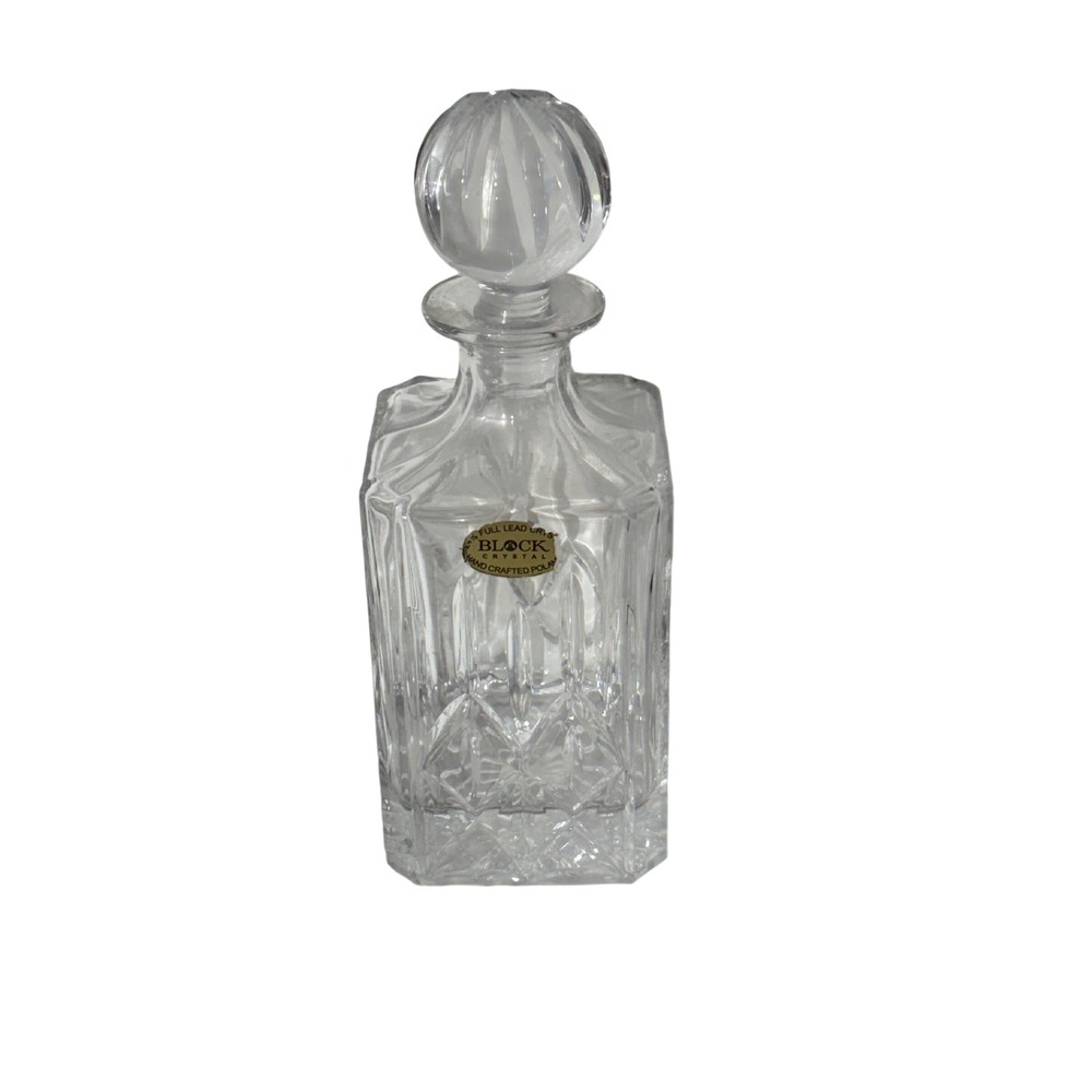 Block Crystal Square Whiskey Decanter Clear Full Lead Glass Hand Crafted Poland